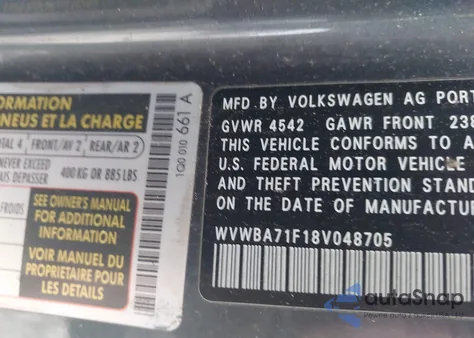 2008 Volkswagen Eos Turbo из США, поврежденный, VIN WVWBA71F18V048705